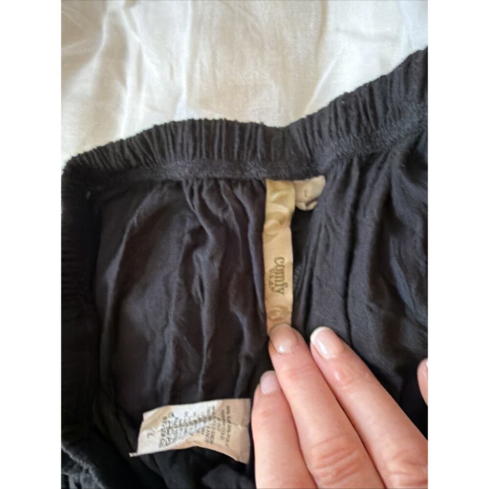 Comfy USA Black Wide Leg Crops L Elastic Waist Rayon Made in USA